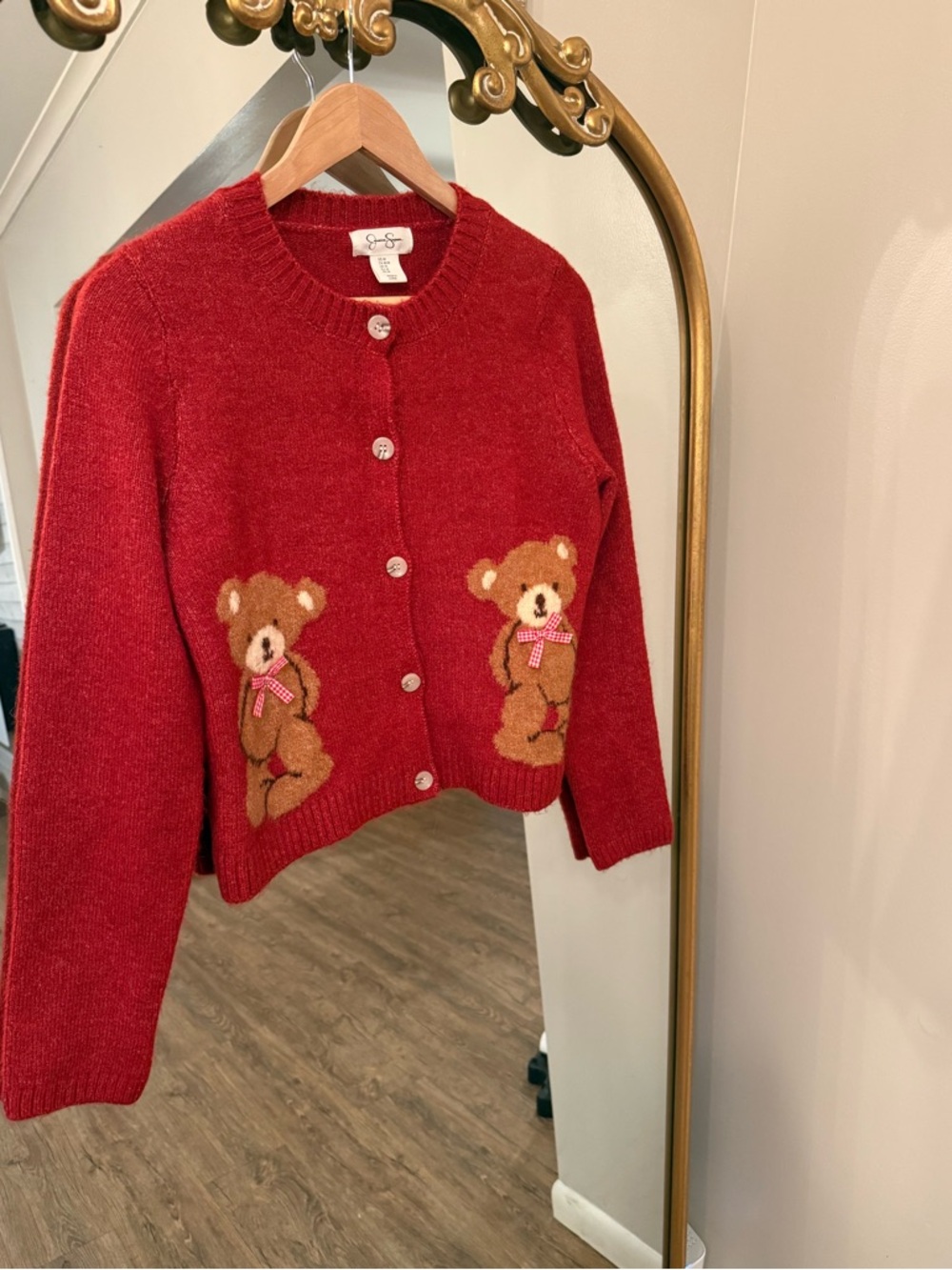 Jessica Simpson Red Knit Cardigan with Teddy Bears